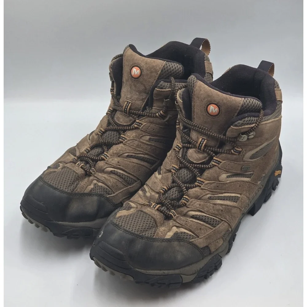 Merrell Earth Men's Moab Brown Leather Waterproof Ankle Hiking Boots Size 14